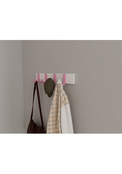 Hepsi3boyutlu Modern Duvar & Kapı Baston Askılık - 4 Adet Pembe J Askılık - Model No : 6 Pembe