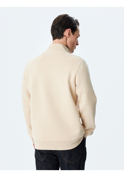 Koton Uzun Kollu Pamuk Karışımlı Basic Yarım Fermuarlı Sweatshirt Bej 5wam70255mk Ekru