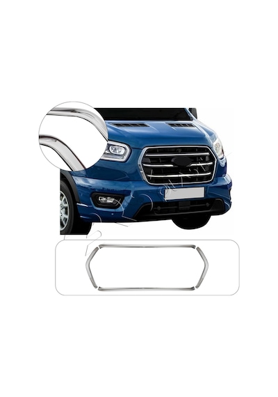 Ford Transit Uyumlu 2019 Ve Üzeri Krom Ön Panjur Çerçevesi 4 Parça Paslanmaz Çelik