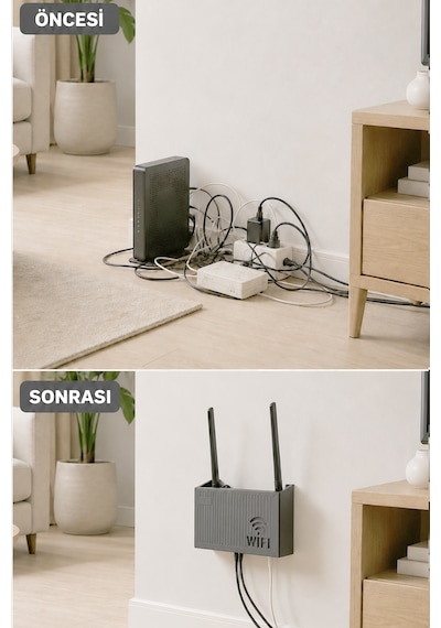 Duvara Asılabilir Wifi Vidalı Askı Yapışkanlı Modem Kutusu WiFi Router Rafı 25x15x6cm