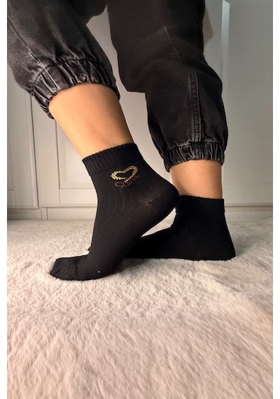Ozzy Socks 3 Çift Kadın Taş Detaylı Dikişsiz & Takviyeli Patik Çorap Mavi