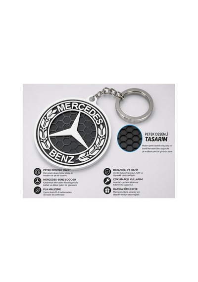 Mercedes-benz Petek Desenli Anahtarlık Beyaz Ve Siyah