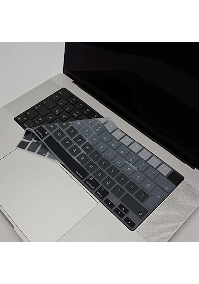 Macbook Türkçe Q Klavye Koruyucu M1-m5 A2681 A3113 A3240 A3449 A2442 A3426 A3434 A2485 A3429 Air 13.6-15.3 Pro 14-16 Neo 13 Silikon Keyboard Cover Touch Id Siyah Gri