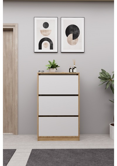 Mirobi Kembe 3 Bölmeli Açılır Modern Dekoratif Ayakkabılık Çam - Beyaz