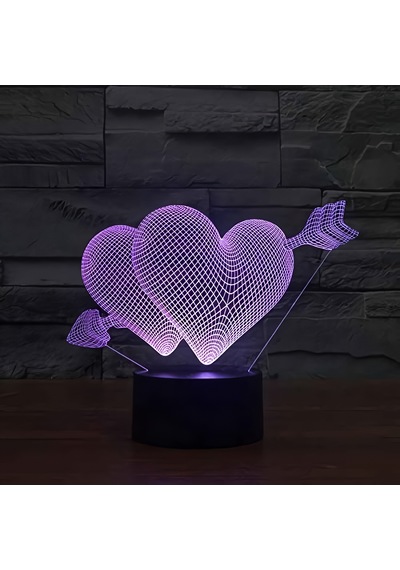 3d Dokunmatik Led Gece Lambası Pilli & Usb Bağlantılı Renk Değiştiren Masaüstü Kalp Ok Şekilli Siyah