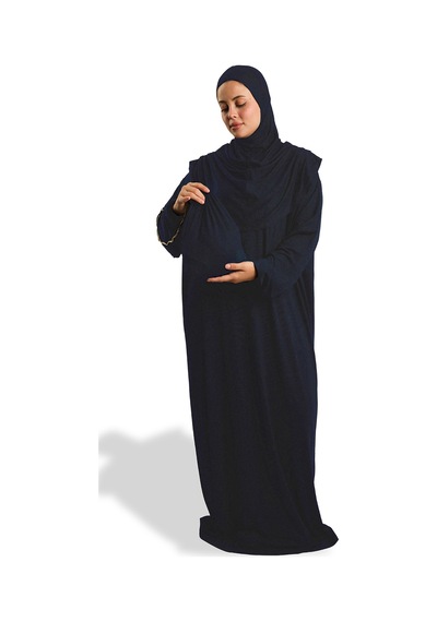 Hürrem Bone Tek Parça Namaz Elbisesi Viskon Düz 2503 02 Lacivert