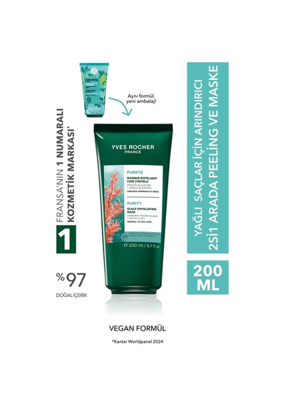 Yves Rocher Arındırıcı 2si1 Arada Peeling Ve Maske - Yağlı Saçlar / Purete - Vegan -200ml