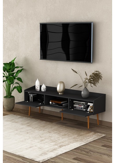 Asra Trend Tv Ünitesi Tv Sehpası T-28 %100 MDF Ayaklı Modern Medya Ünitesi Antrasit