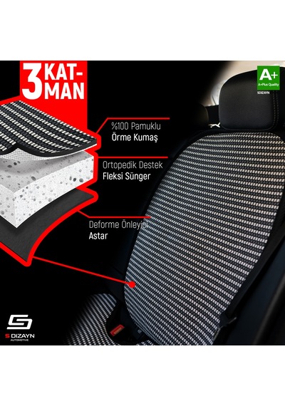 Oto Arka Koltuk Sırt Koruyucu Kılıf Çizgili Füme Beyaz Universal 2 Parça A+ Kalite
