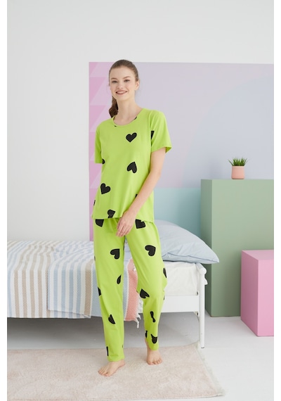 Siyah İnci Pamuklu Örme Pijama Takım 24117029 Çok Renkli