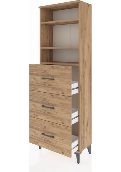Arges Dolap 3 Raflı 3 Çekmeceli 60x30x182 Çam-çam Çam