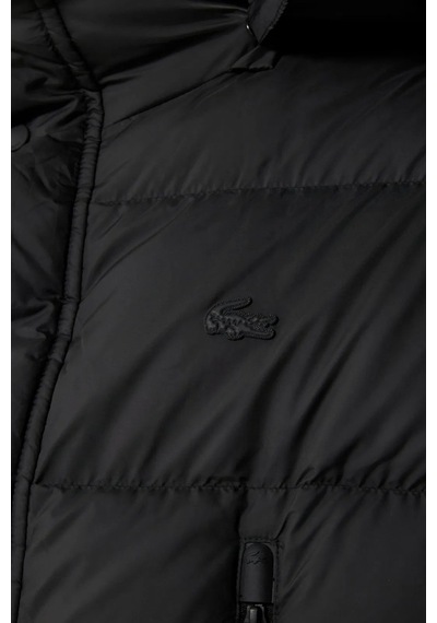 Lacoste Down Fill Parka Black Uzun Boy Kaz Tüyü Dolgulu Çıkartılabilir Kapüşonlu Erkek Parka Siyah