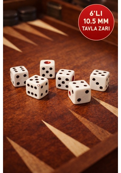 6 Lı Set 10.5 Mm Okey & Tavla Zarı Net Noktalı Dayanıklı Okey & Tavla Zarları