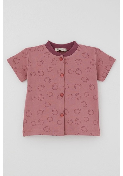Breeze Kız Bebek Pijama Takımı Elma Desenli Önden Düğmeli 4 Ay - 1 Yaş , Gülkurusu