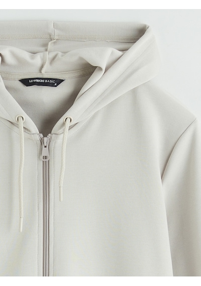 Lcwaıkıkı Basic Bej Kapüşonlu Erkek Fermuarlı Sweatshirt