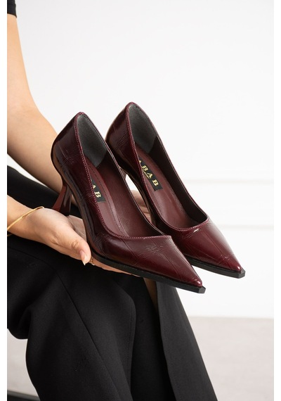 Dabab Shoes Nılay Kadın Bordo Kroko Rugan Sivri Burun 7 Cm İnce Topuklu Stiletto Ayakkabı