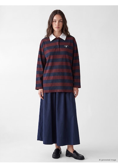 Lcw Modest Lacivert Polo Yaka Çizgili Kadın Sweatshirt Tunik