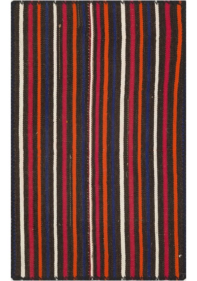 Beyaz Kirmizi Çizgili Siyah Kilim Paspas
