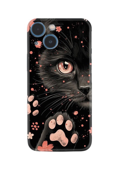 Apple iPhone Uyumlu Apple iPhone Uyumlu 13 Kılıf Apple iPhone Uyumlu 14 Kılıf Boutique Baskılı Resimli Kara Kedi Pcode -085