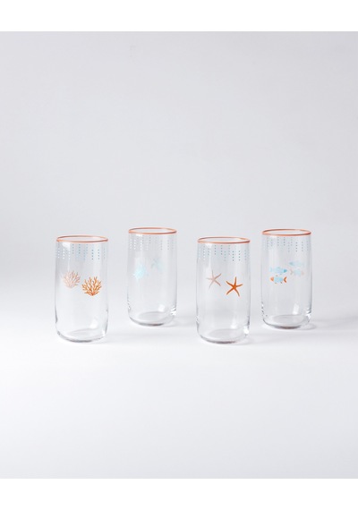 Madame Coco Musette-sea Life 4'lü Meşrubat Bardağı - Şeffaf - 365 Ml 8684427353141 Çok Renkli