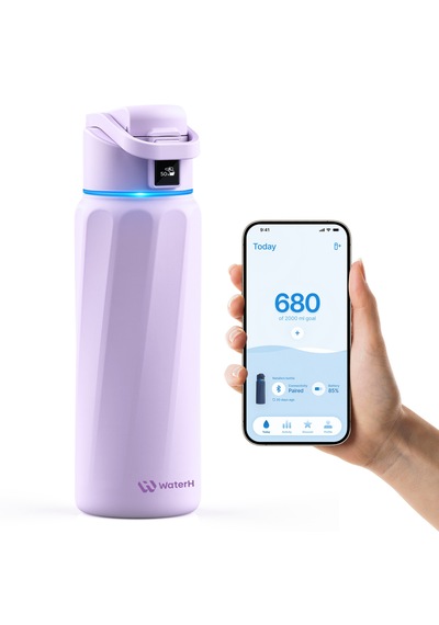 Waterh Boost Akıllı Termos Hidrasyon Takibi Yapan, Yalıtımlı 0,71l / 24oz Akıllı Şişe Mor