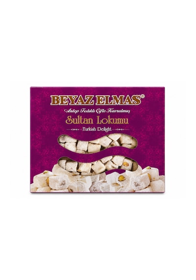 Beyaz Elmas Çifte Kavrulmuş Sultan Lokum 400 Gr - Antep Fıstıklı Geleneksel Türk Lokumu - Premium Lokum