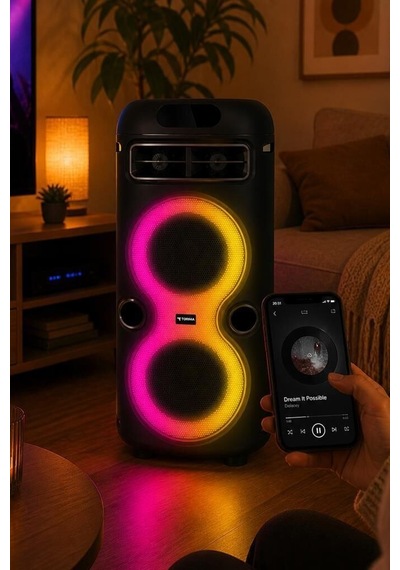 Delux Serisi Ses Cihazı Taşınabilir Parti Aleti Bluetooth Hoparlör Rgb Işıklı Mikrofonlu D41