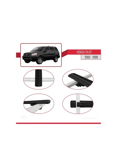 Honda Pilot 2003-2008 Arası İle Uyumlu Basic Model Ara Atkı Tavan Barı Siyah 3 Adet