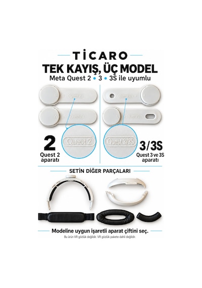 Tıcaro Meta Quest 2/3/3s İle Uyumlu Elit Başlık Kayışı, Ayarlanabilir Süngerli, Beyaz