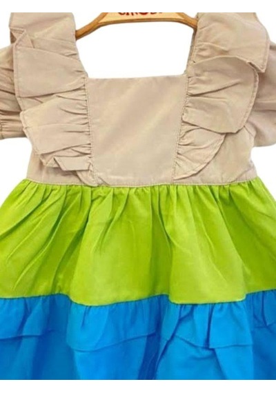 Çikoby Kız Bebek Fırfırlı Dokuma Elbise-13891 Çok Renkli