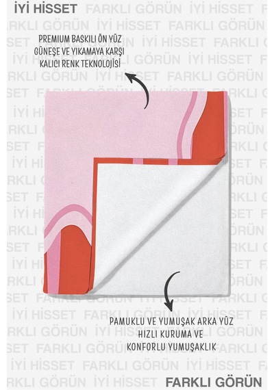 Modern Çizgili Pembe Plaj Havlusu - Minimalist Dalgalı Form Mercan Tonlu Hızlı Kuruyan Havlu Örtü Sessiz Kıyısı
