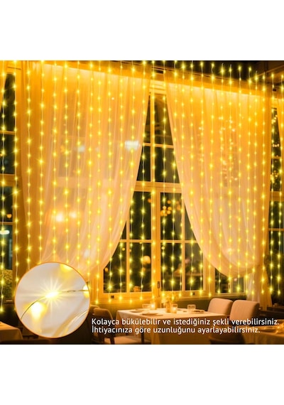 Shopytech 300 Led Usb Perde Işık 8 Modlu Uzaktan Kumandalı Gün Işığı Dekoratif Led Peri Işığı Çok Renkli