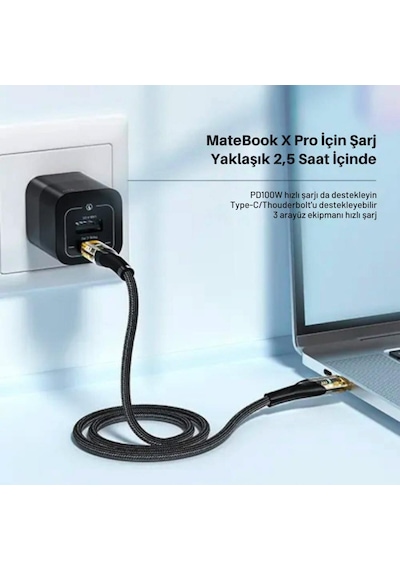 Essager 2 Metre Pd 100w Led Işıklı Süper Hızlı Type C To Type C Şarj Data Kablosu, Akım,ısı, Güçlü Kablo