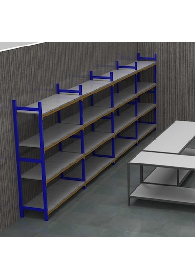Raf Burada 6 Katlı Duble Depo Rafı - 300-350 Kg Taşıma Kapasiteli Hafif Rack Raf-40x90x200 cm