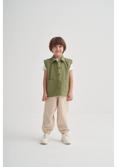 Cigit Gabardin Yelek 2-7 Yaş Olive Olive