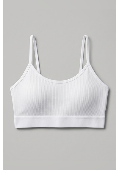 Aura Collections İnce İp Askılı Çıkarılabilir Pedli Fitilli Pamuk Bralette Büstiyer Crop Beyaz