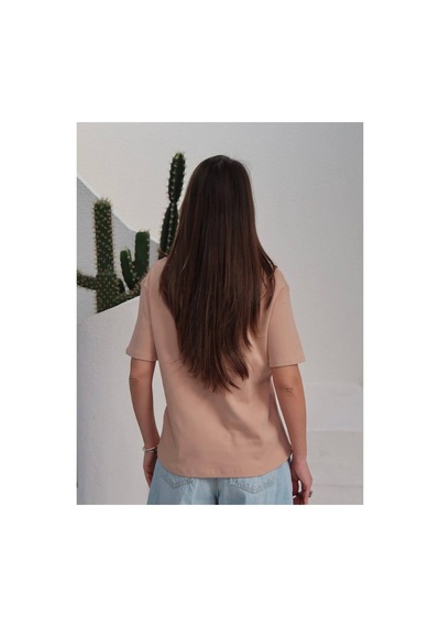 Paw Garage Kadın Massi İnterlok Kumaş V Yaka Oversize T-shirt Somon