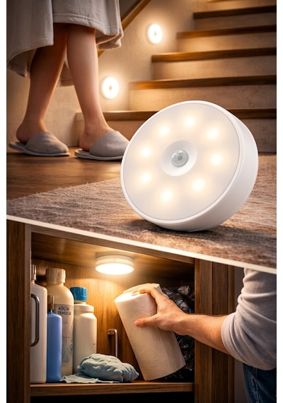 Pilli Sensörlü Led Gece Lambası Kablosuz Mıknatıslı Merdiven Dolap İçi Aydınlatma Lambası 00106 Sarı