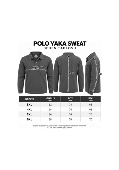 Classics Men Simenti Büyük Beden Erkek Polo Yaka Sweatshirt - 7810 Siyah