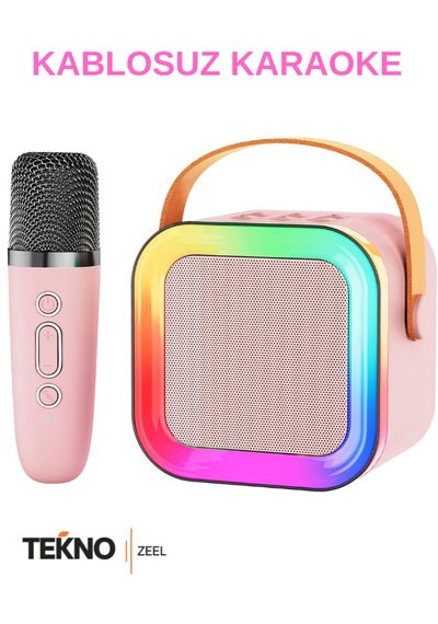 Teknozeel Mikrofonlu Karaoke 5 Ses Efektli Rgb Led Işıklı Bluetooth Kablosuz Hoparlör Ses Bombası