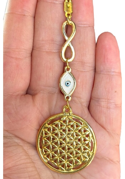 Nazar Boncuğu Sonsuzluk Detaylı Metal Gold Yaşam Çiçeği Araba Dik