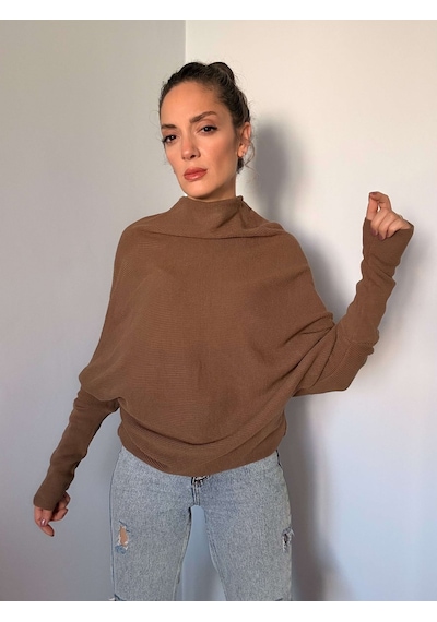 Ali Butik Vizon Dik Yaka Yarasa Kol Selanik Örgülü Triko Vizon