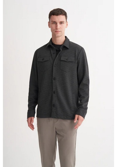Cazador Kalın Pike Kumaş Premium Polo Yaka Regular Fit Sweat Gömlek Gri