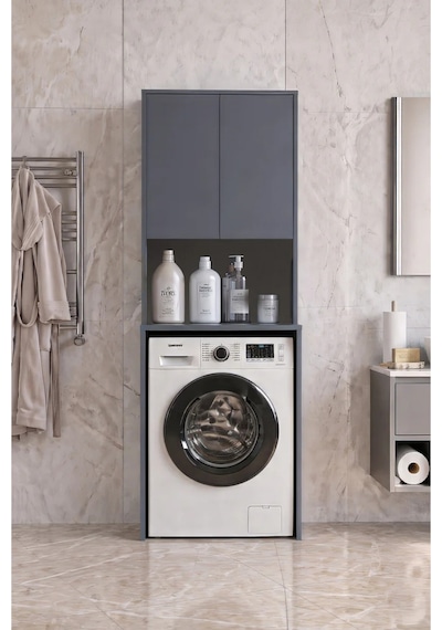 Çamaşır Makinası Dolabı Kurutma Makinası Dolabı Tek Çekmeceli 190x67x60 Siyah