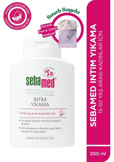 Sebamed Hassas Ciltler için ph 3.8 Dış Genital Bölge Temizleyici İntim Yıkama Jeli 200 ML + Ped Çantası