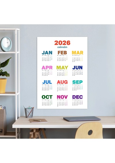 2027 Rengarenk Duvar Takvimi Canlı Renkli Modern Yıllık Takvim