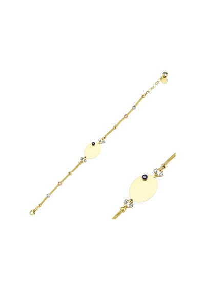 Plaka Altın Bileklik Oval 14K Gold Dorikalı Isim Yazılır Sarı Altın