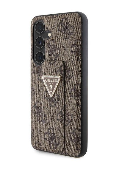 Galaxy S24 Uyumlu Kılıf Guess Lisanslı 4g Desenli Üçgen Logolu Standlı Deri Kapak Siyah