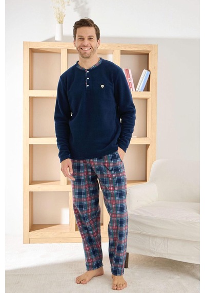 Pijamoni Erkek Düğme Yaka Kışlık Polar Pijama Takımı 6100/6,1 - 1 Adet Lacivert
