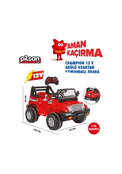 Pilsan Champion 12 V Uzaktan Kumandalı Akülü Araba 05-269 Kırmızı